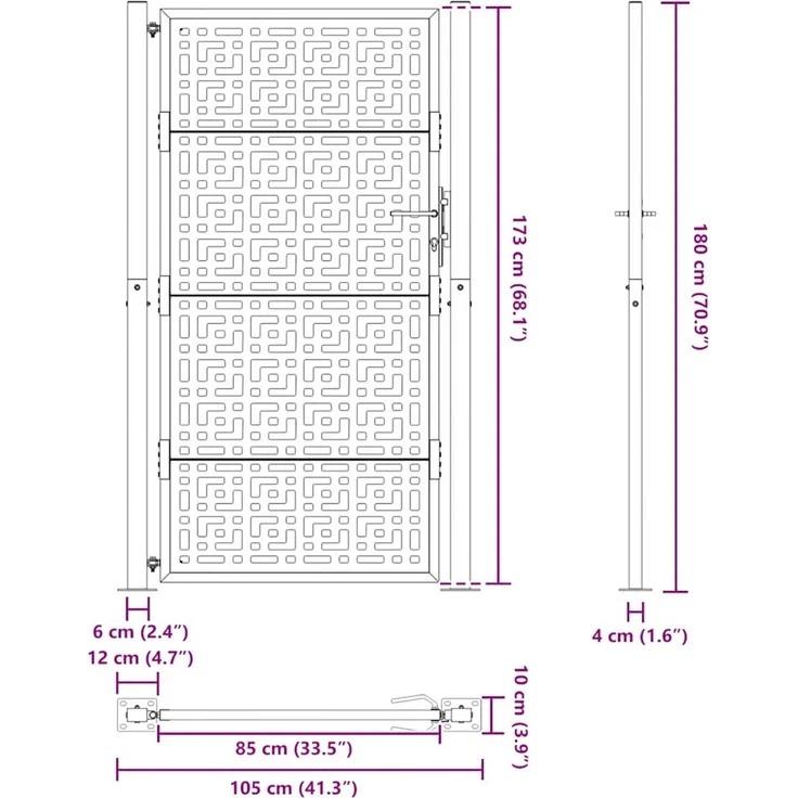 vidaXL Gartentor Schwarz 100x175 cm Stahl Kreuz-Design 4101002 – Bild 9