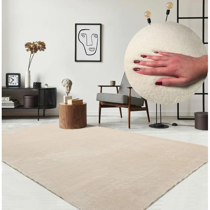 the carpet Relax kuscheliger Kurzflor Teppich, Anti-Rutsch Unterseite, Waschbar bis 30 Grad, Super Soft, Felloptik, Beige, 200x280 cm – Bild 1
