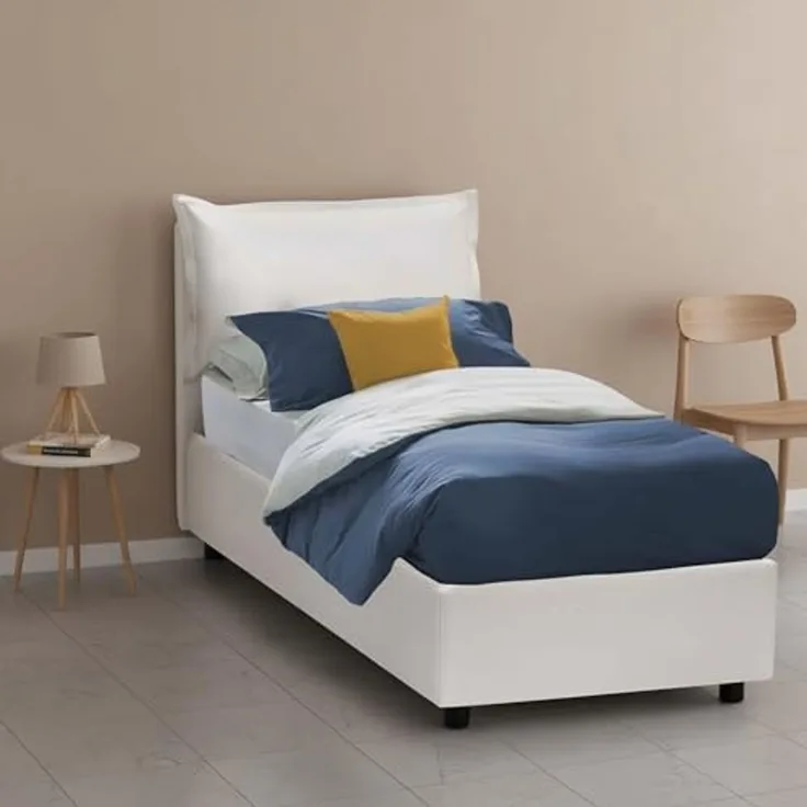 Talamo Italia - Einzelbett Naomi, Bettkasten mit Kunstlederbezug, 100 % Made in Italy, Öffnung vorne, inklusive Matratze 80 x 200 cm, Weiß