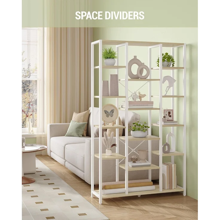 Bücherregal, Standregal mit 6 Ebenen 15 Ablagen, Verstellbare offene Ablagen, für Wohnzimmer, Büro, Schlafzimmer, 30 x 70 x 170cm, Weißeiche und Weiß – Bild 3