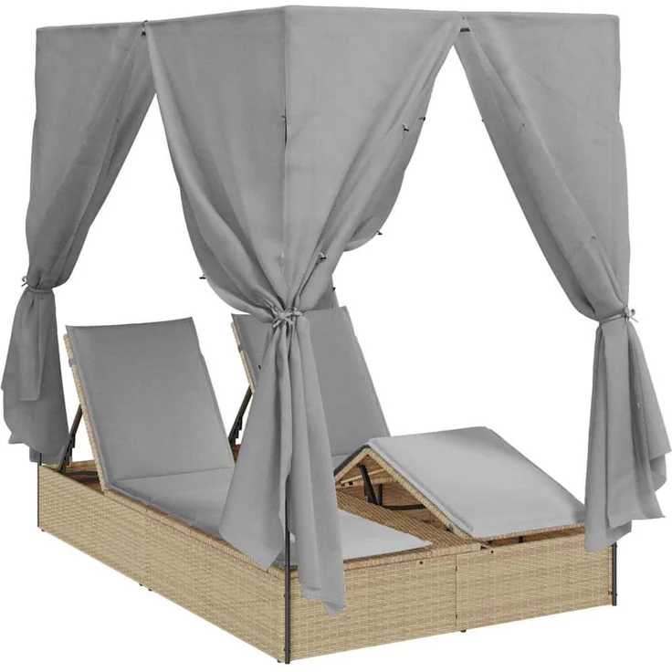vidaXL Doppelte Sonnenliege Grau Poly-Rattan 3376130 – Bild 2