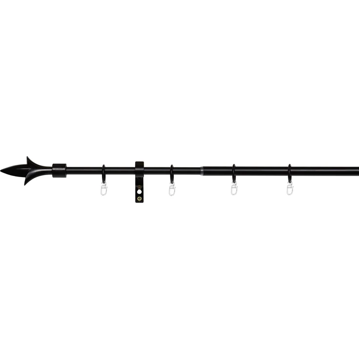 ondeco Gardinenstange ausziehbar 1-lauf, Vorhangstange Fenster Wandmontage, Endstück Lance Komplettgarnitur Teleskopstange 13/16 mm mit Ringen - Schwarz - 130-240 cm – Bild 1