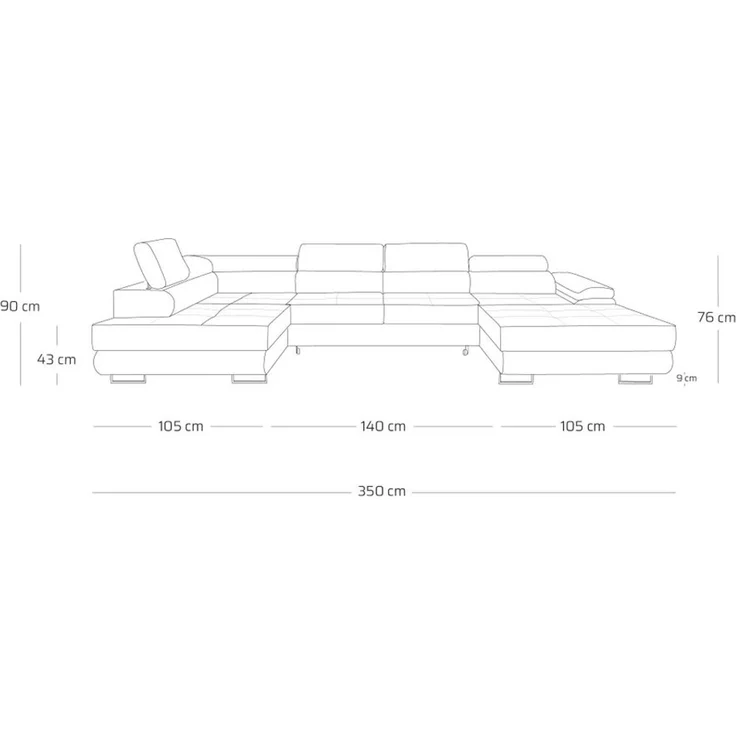 Muffo Ecksofa WILD U, Verstellbare Kopfstützen, elegante Metallbeine, 2 Bettzeugkasten, gelegentliche Schlaffunktion – Bild 4