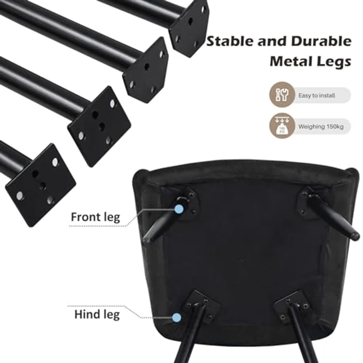TUKAILAI Esszimmerstühle 2er Set aus Samt,Küchenstuhl Polsterstuhl Armlehnstuhl mit Armlehnen,Rückenlehnen,weiche Sitzpolster,Metallbeinen,Modern Sessel für Küche Esszimmer Wohnzimmer,Schwarz – Bild 8