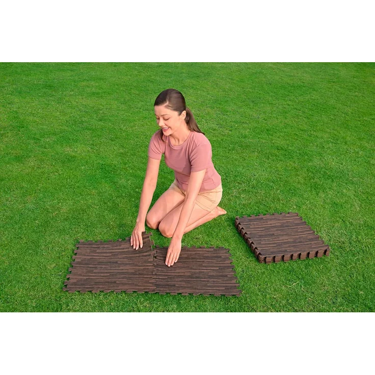 Pool-Bodenschutzfliesen Set 12 Stück á 50 x 50 cm, Holz-Optik (Palisander) – Bild 6