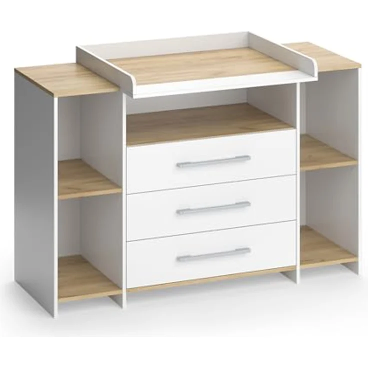 Vichy Wickelkommode Oskar, Weiss/Goldkraft Eiche, mit Wickelaufsatz und 3 Schubladen, 143.2 x 93 cm – Bild 3