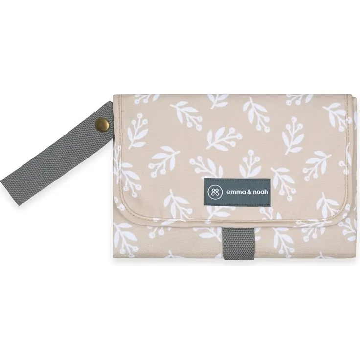 emma & noah Premium Wickelunterlage für unterwegs, waschbar & mobil, kleine Wickeltasche mit Windeltasche für den Kinderwagen, schadstofffrei & atmungsaktiv (Floral Sand)