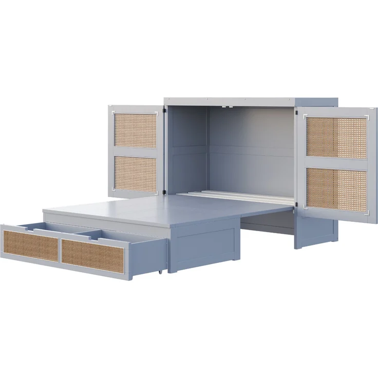 CHICFURN Bett 140x200 cm aus Holz Grau mit Klappfunktion und Stauraum – Bild 8
