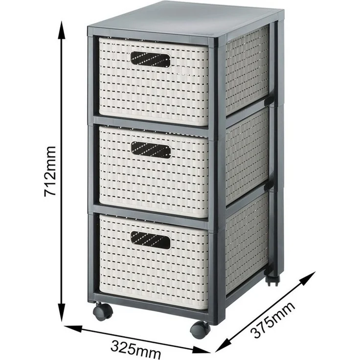 ROTHO Aufbewahrungsbox Country Rollcontainer mit 3 Schubladen in Rattan-Optik – Bild 2
