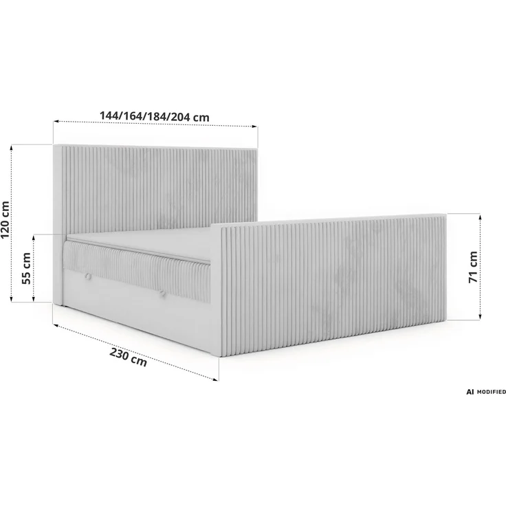 Boxspringbett NORDIC DUO 160 x 200 cm mit Matratze H3, hohe Kopfteil Doppelbett inkl. Topper T25 Holzoptik zwei Bettkästen - Grau Cord – Bild 6