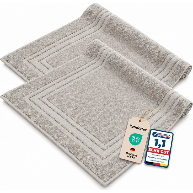 Komfortec Badematte 2er Badetuch Set aus 100% Baumwolle 50x70 cm Extra Weich & Saugstark, Rechteckig, 600 g/m²