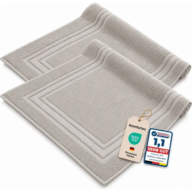 Komfortec Badematte 2er Badetuch Set aus 100% Baumwolle 50x70 cm Extra Weich & Saugstark, Rechteckig, 600 g/m²