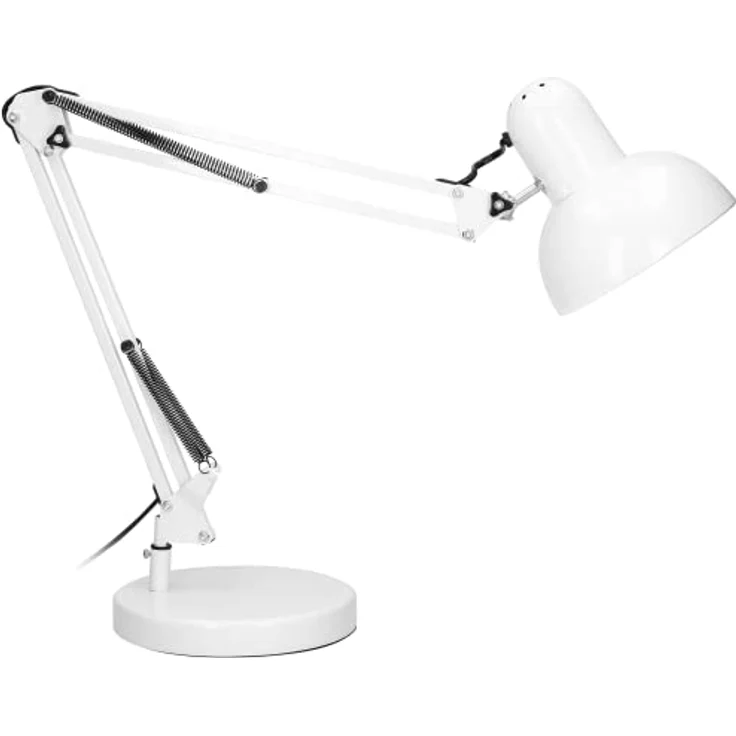 Virone Deon Schreibtischlampe E27 60W, flimmerfreies Licht, schwenkbarer Lampenkopf, stabiler Metallrahmen, weiß – Bild 3