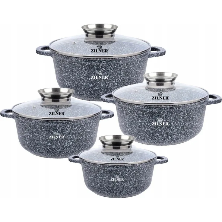 Zilner Topf-Set Graue Töpfe mit Keramik-marmorbeschichtung, Induktionstöpfe, Aluminiumguss (Topfset, 8-tlg, Zeitloses Design des Topfsets. Eine ideale Geschenkidee)