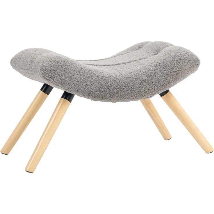 MELAYR, Moderner Fußhocker mit Fleece-Bezug und Holzbeinen, gepolstert, für Wohnzimmer, 67 x 45 x 38 cm, Hellgrau