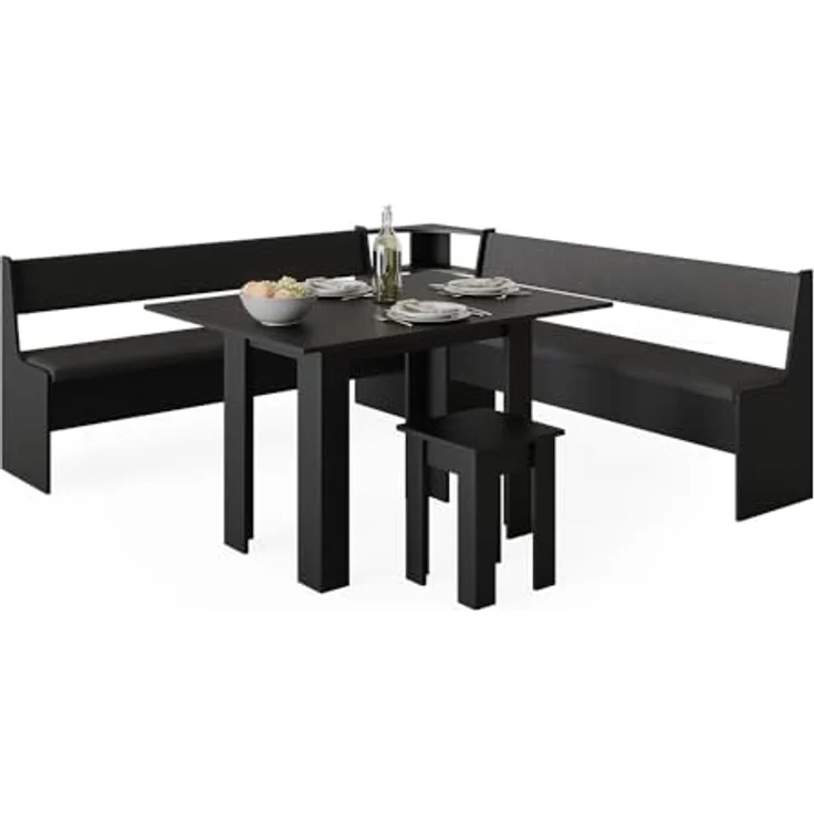 Vicco Eckbankgruppe 'Roman', Schwarz, Holzwerkstoff, 210x80x210 cm, inklusive Tisch für Esszimmer und gesellige Runden – Bild 7