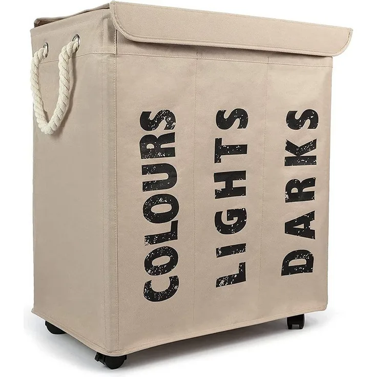 osoltus 3er Wäschesortierer auf Rollen Wäschebox Wäschekorb Sand Beige