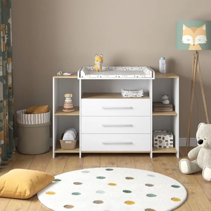 Vichy Wickelkommode Oskar, Weiss/Goldkraft Eiche, mit Wickelaufsatz und 3 Schubladen, 143.2 x 93 cm – Bild 7