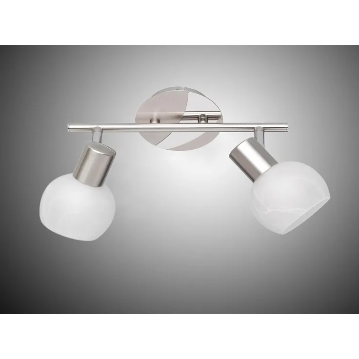 LED Deckenstrahler 2 flammig Silber/Chrom Glas Alabaster, Breite 27cm