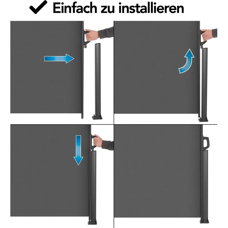 Brixy Ausziehbarer Windschutz – 300 x 140 cm – ausziehbar – Rollbar – Sonnenschutz – Garten, Strand, Terrasse, Balkon, Camping - Sichtschutz – Seitenmarkise – Wetterfest - Anthrazit – Bild 7