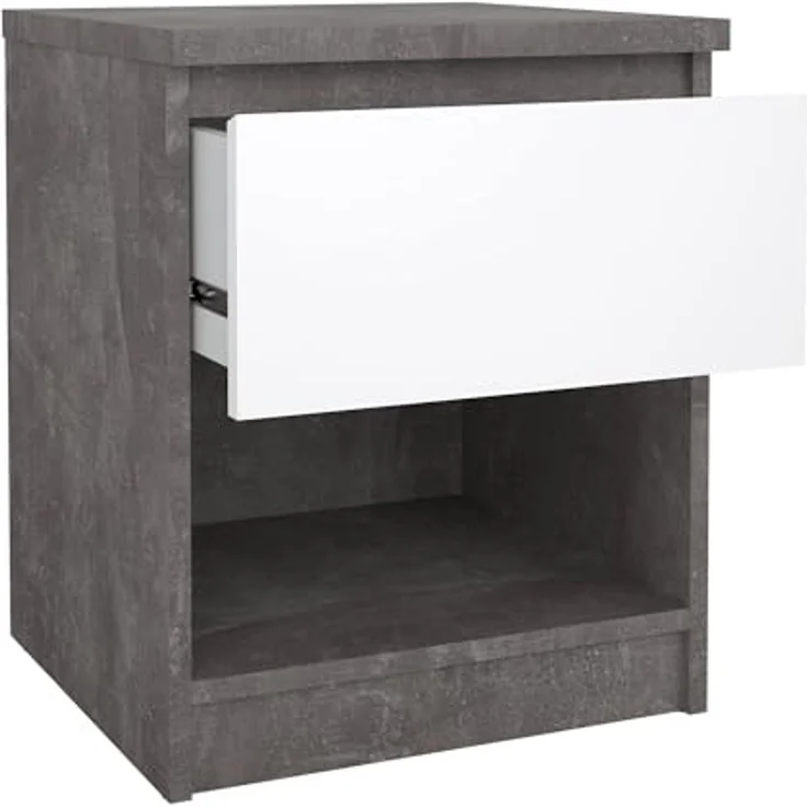 Dmora - Nachttisch Annette, Niedrige Kommode, Tisch, Multifunktionaler Nachttisch, 40x40 h50 cm, Zement und Weiß – Bild 7