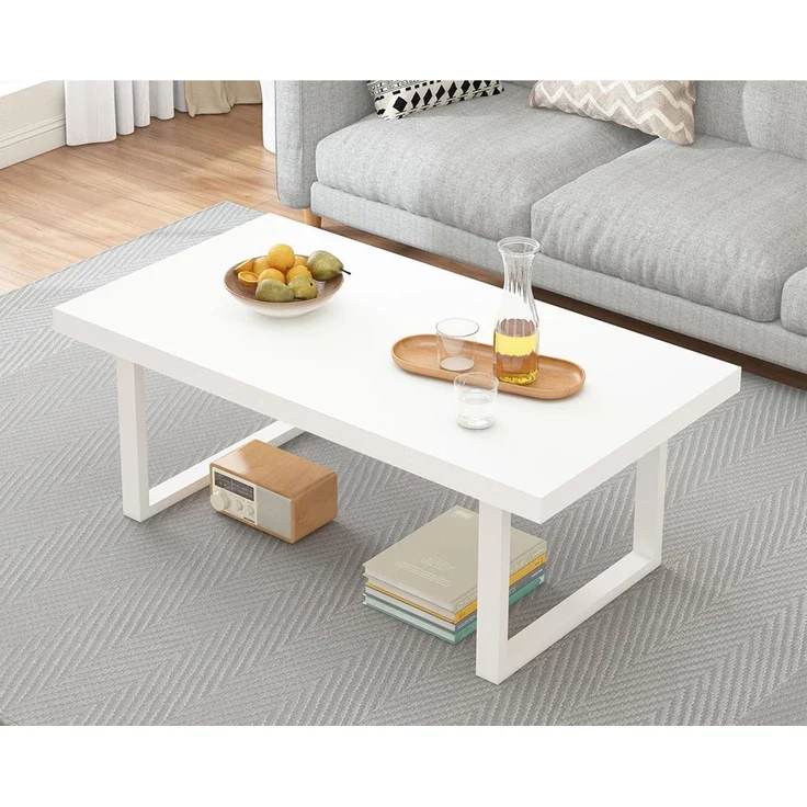 Weißer Couchtisch Holz Metallgestell Beistelltisch Wohnzimmer 100x55x45cm