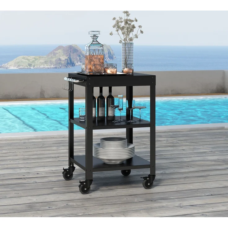 Outdoor Servierwagen Bolognano Stahl 81x50x50 cm Schwarz [casa. pro] – Bild 1