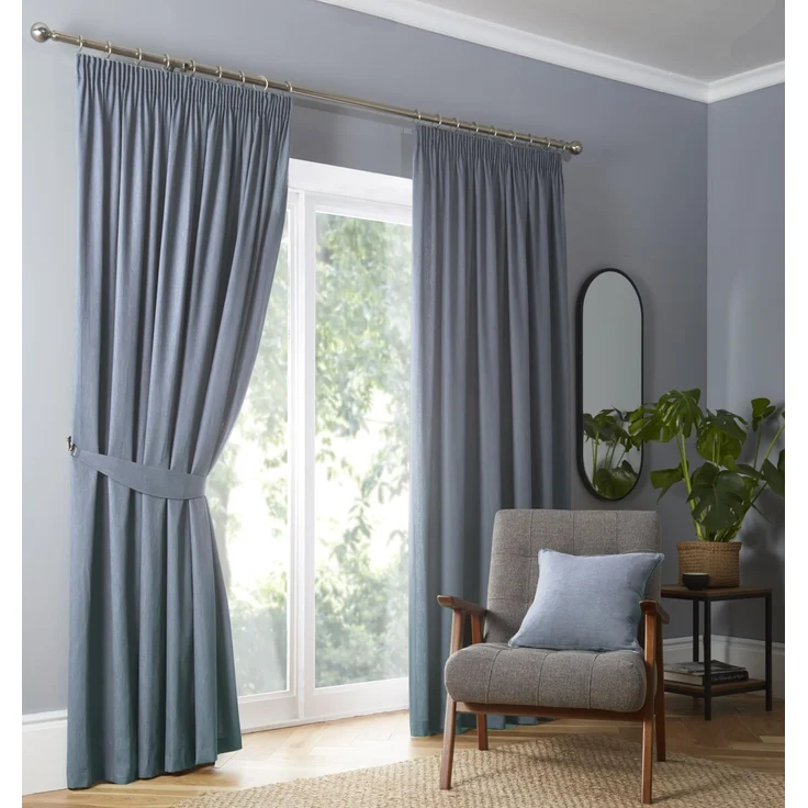 Fusion - Hellblau Verdunklungsvorhänge B66 x L90 (168 x 229 cm) - Bleistiftfalten Vorhänge in Himmelblau - 2 Paneele - Thermogardinen für Schlafzimmer & Wohnzimmer - Plissee Gardinen und Vorhänge in