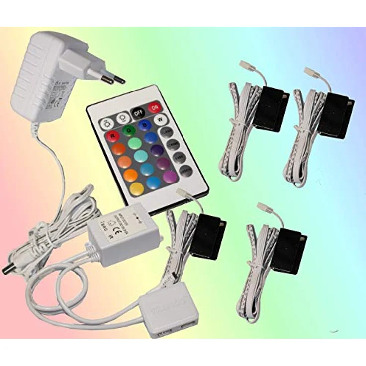 TRANGO LED Glaskantenbeleuchtung, 4er Set RGB Farbwechsel LED Glaskantenbeleuchtung 5022-04 inkl. Fernbedienung Schrankbeleuchtung I Glasbodenbeleuchtung I Vitrinenbeleuchtung, LED Clips I Möbelbeleuchtung – Bild 2
