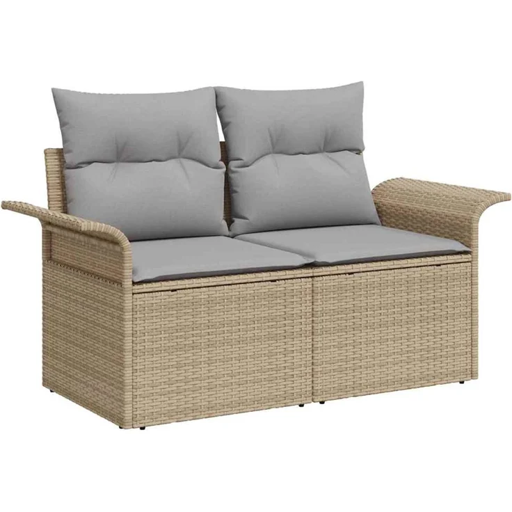 vidaXL Garten-Sofa-Set mit Kissen mit Speicher 4 pcs Beige Poly Rattan 3360181 – Bild 4
