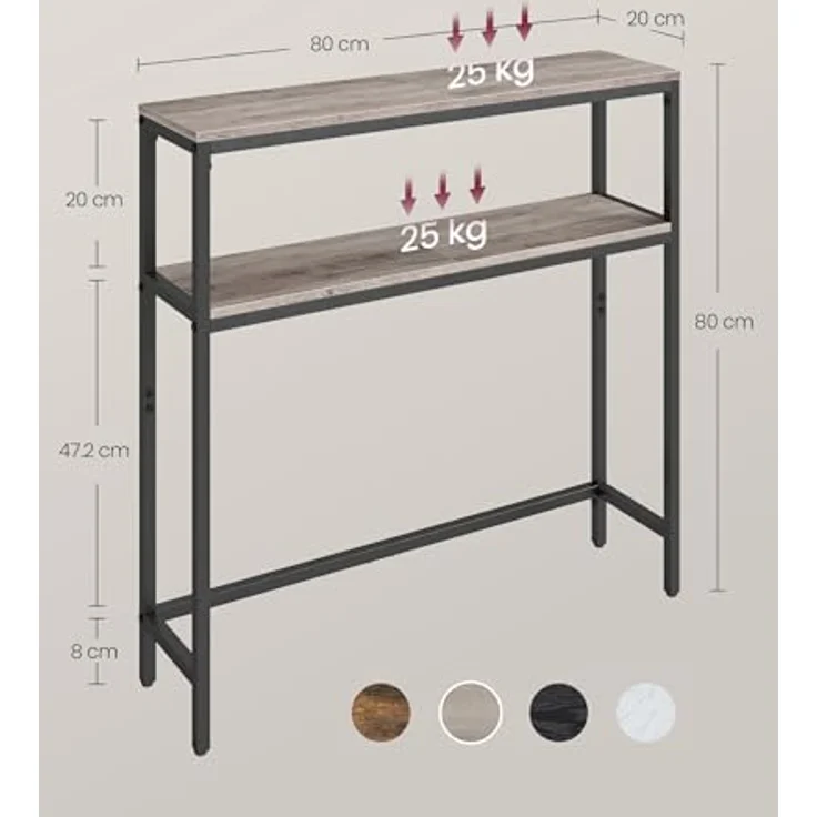 VASAGLE Konsolentisch, schmaler Sofatisch mit 2 Ablagen, 20 x 80 x 80 cm, Flurtisch, 2 Ebenen, für Flur, Wohnzimmer, Schlafzimmer, Greige meliert-tintenschwarz LNT130K02 – Bild 3