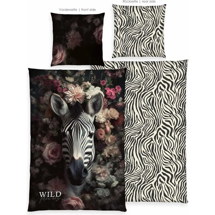 Bettwäsche Wild Flowers Zebra Animalprint 100% Baumwolle 135x200 – Bild 2