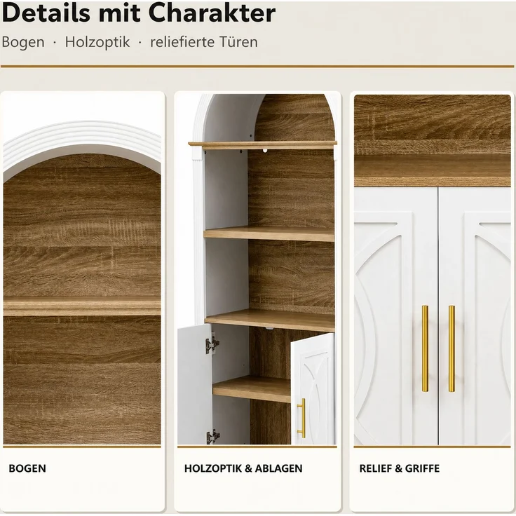 EINHOM Highboard mit verstellbarer Regalböde und LED-Beleuchtung, Küchenschrank mit großem Stauraum, Ideal für Esszimmer, Wohnzimmer und Küche (Weiß) – Bild 6