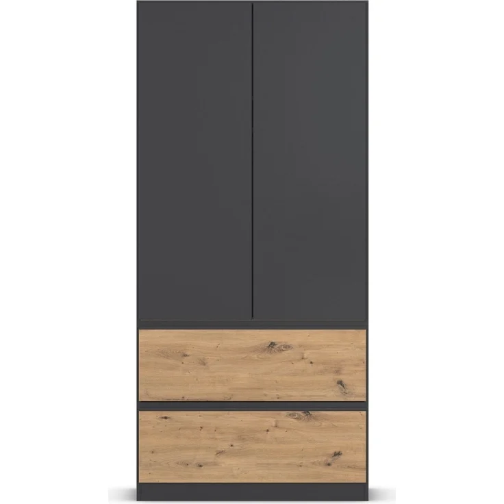 rauch Kleiderschrank, Drehtürenschrank COSTA, 2-türig, 2 Schubkästen, push-to-open, Grau metallic, 91 x 197 x 54 cm – Bild 2