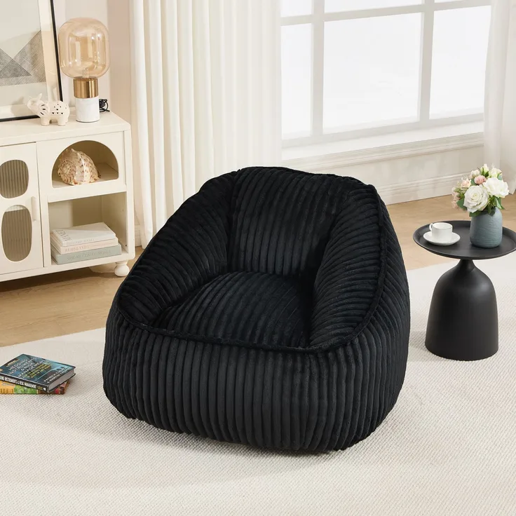 Sitzsack aus Cord mit Schaumstofffüllung, leicht zu bewegen, 98x92x73 cm, Schwarz