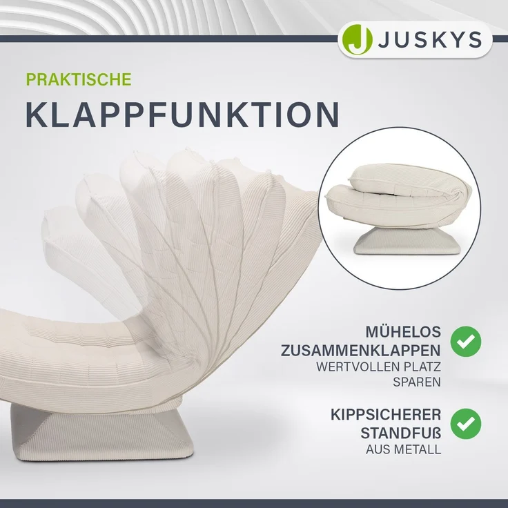 Juskys Relaxsessel Korsika - ergonomisches Design, 360° drehbar, hoher Komfort, klappbar, modernes Design, 5-lagige Polsterung, Cord-Bezug - Beige – Bild 4