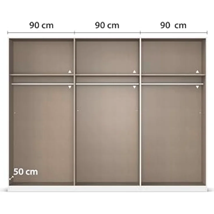 Rauch Möbel Skyla, Kleiderschrank für Schlafzimmer, Kinderzimmer, Jugendzimmer, Garderobe, Flur, 6-türig mit Grauspiegel, Griffstangen Grau metallic, Farbe Eiche Artisan, Holz, Maße 271 x 210 x 54 cm – Bild 8
