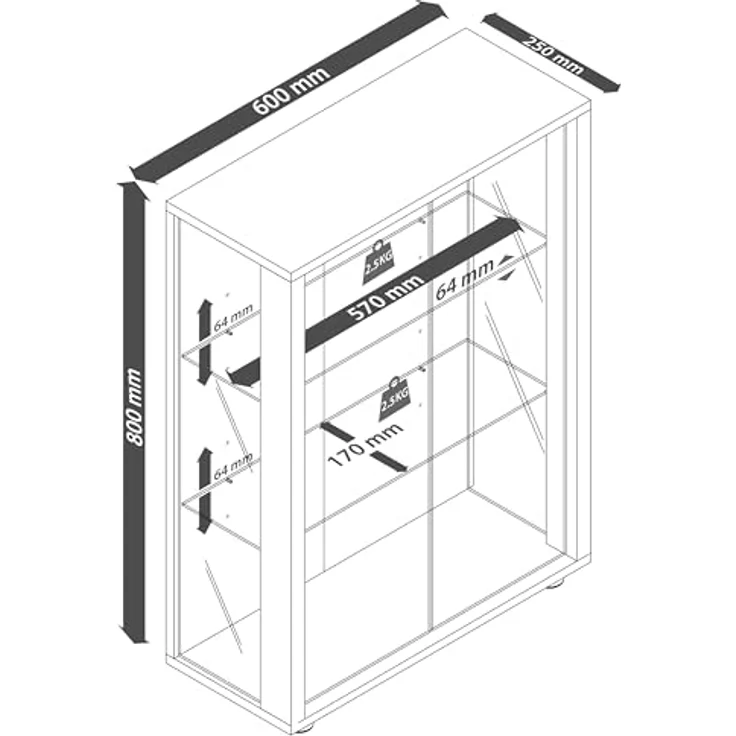 MID.YOU Hängevitrine, Weiß, Glas, Buche, Holzoptik, 2 Fächer, stehend/hängend, 60x80x25 cm – Bild 2