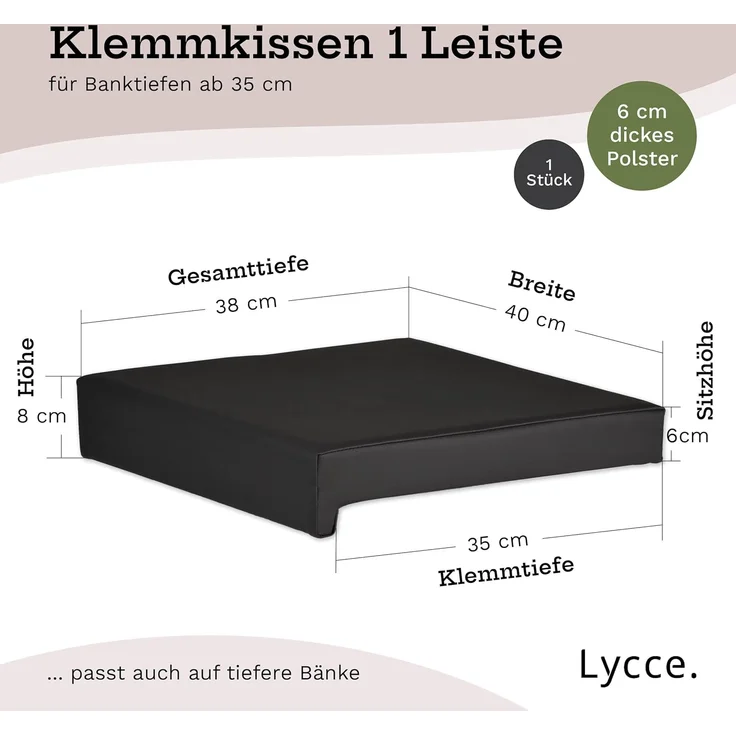 Lycce Bankauflage Lycce Bankauflage Kunstleder Klemmkissen 1 Leiste, weiche Polsterung, (1 St), Kunstleder (100.000 Scheuertouren), extra hohe Polsterung – Bild 4