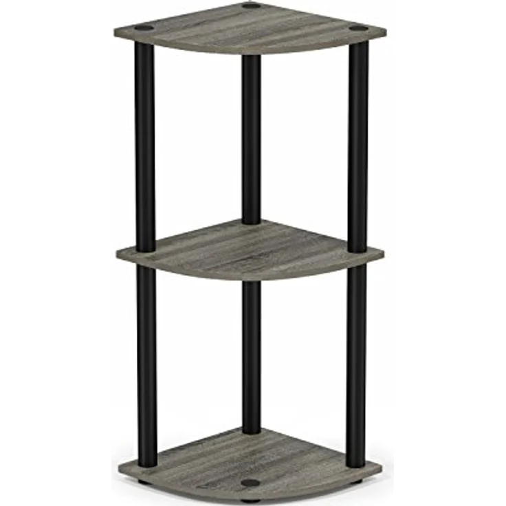 Furinno kompaktes Eck-Mehrzweck-Regal mit 3 Ebenen, holz, Französische Eiche Grau/Schwarz, 29. 46x29. 46x75. 18 cm – Bild 5