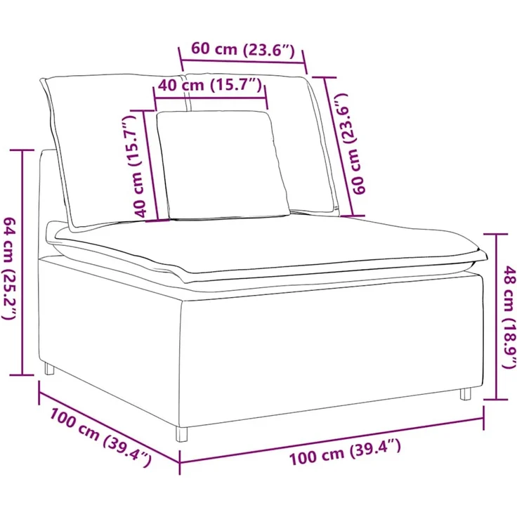 vidaXL Modulares Sofa Mittelmodul mit Kissen Creme 100 cm 4104436 – Bild 9