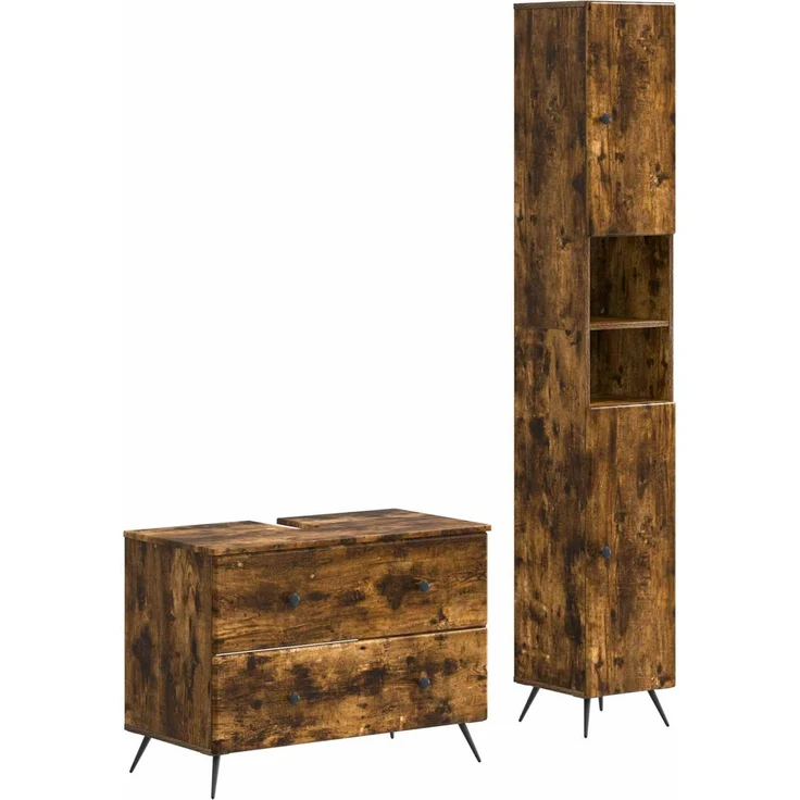 vidaXL 2-teiliges Badezimmer Schrank Set BREDA Raucheiche 3417563 – Bild 2
