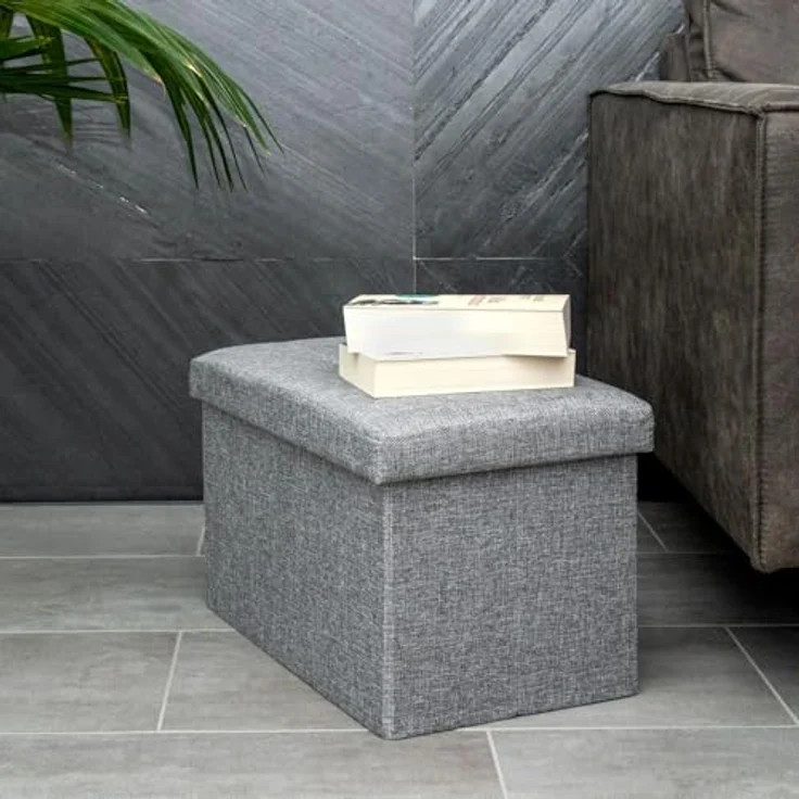 Intirilife Sitzhocker (Sitzwürfel mit Stauraum 49x30x30 cm in FELS GRAU - Fußablage, 1 St), Faltbare Sitzbank - aus Stoff mit Mulden - Aufbewahrungsbox Truhe – Bild 7
