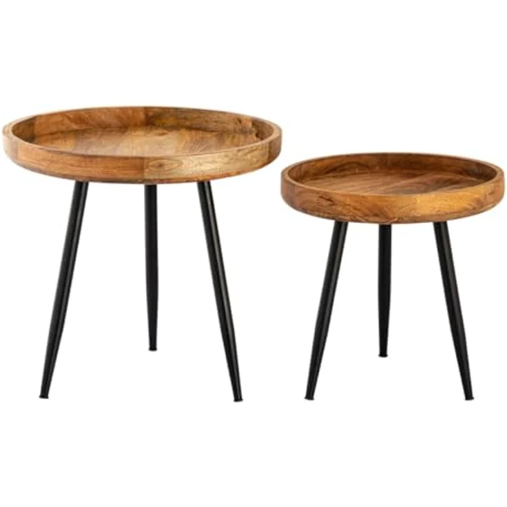 Amagohome Couchtisch Beistelltisch Holz rund Couchtisch Wohnzimmer Tisch Metalbeine Holzpla – Bild 8