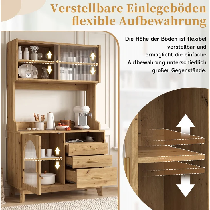 Buffetschrank 100,5 x 40 x 178 cm mit Steckdosen und USB – Hochschrank in Holzoptik – Bild 10