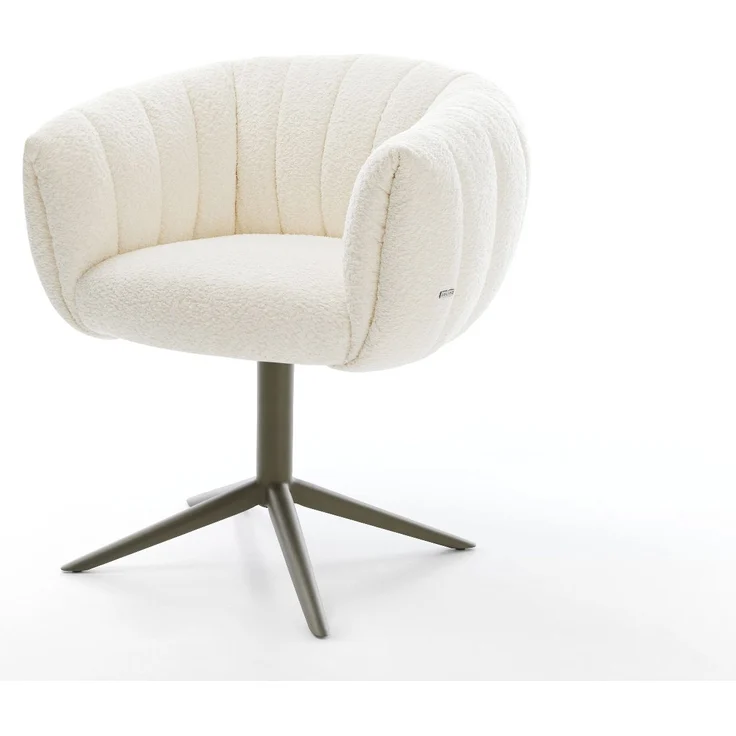 Drehstuhl Jada-Flex Bouclé Weiß Fußkreuz Effektfinish Titan 360° drehbar Wippfunktion Taschenfederkern – Bild 1