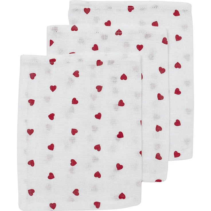 Meyco Baby Waschhandschuhe Musselin - 3er Pack - 20x17cm - Musselin Waschlappen - 100% Baumwolle - Oeko Tex Zertifiziert - saugfähig, hautfreundlich & schnelltrocknend - Sweet Heart - Weiß