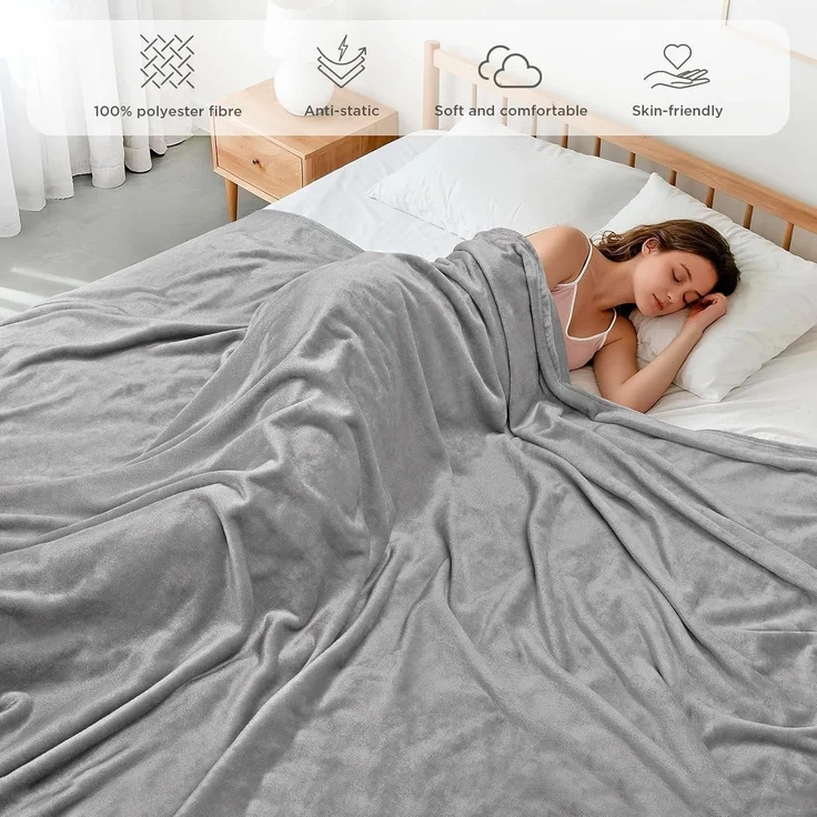 Fleecedecke Kuscheldecke antistatische 300GSM Hellgrau 150x200cm – Bild 2