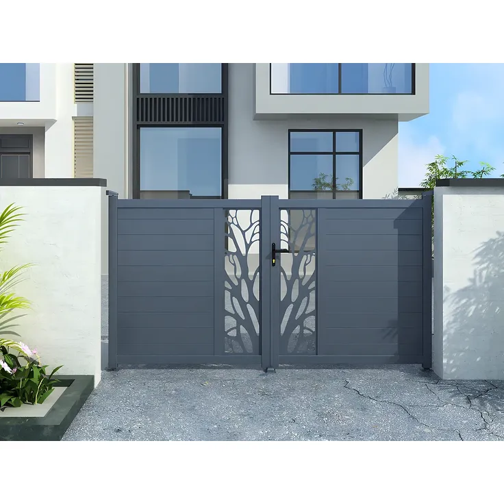 Vente-unique - LABRIT II Eingangstor Metall Grau - B 4,5 cm x H 178,5 cm x L 401 cm