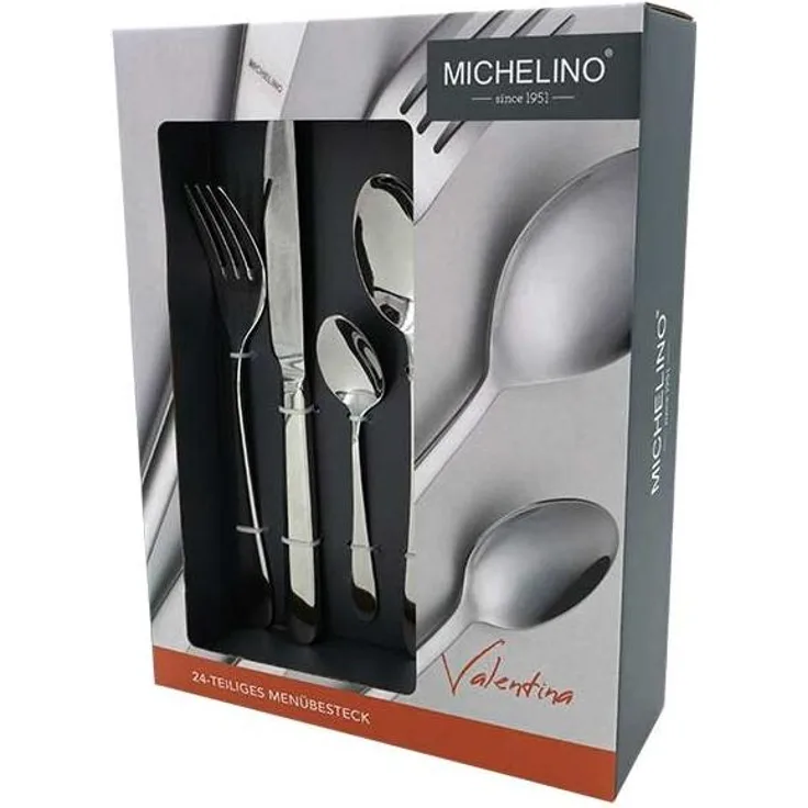 MICHELINO Besteckset 24 teilig Serie Valentina für 6 Personen Edelstahl Mehrzweck Einsatz für Zuhause Messer Gabel Löffel Küche